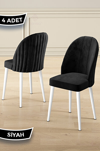 Canisa Mara Serisi 4 Adet 1. Sınıf Babyface Kumaş Beyaz Metal Ayak Siyah Mutf...