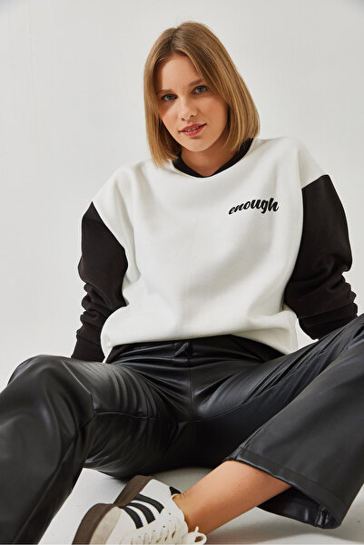Bianco Lucci Kadın Baskılı Parçalı Sweatshirt 60351255