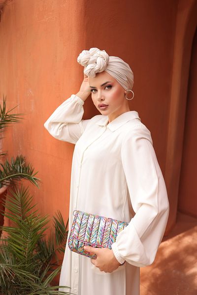 Nissra Ankanoor أبيض كامل الطول بأزرار Ferace Anka 255000