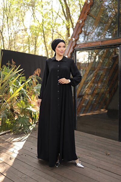 Nissra Ankanoor Siyah Tam Boy Düğmeli Ferace Anka255000