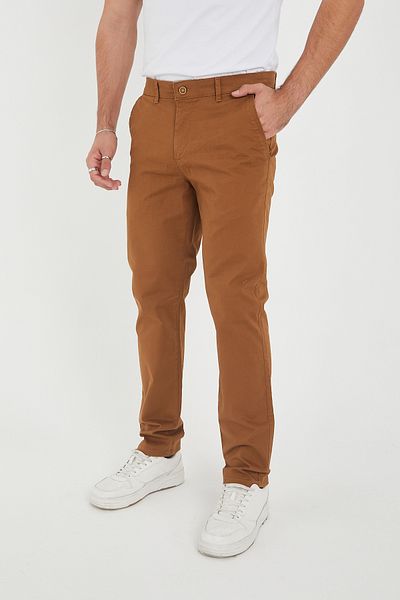 BROCARD Men's Winter Regular Fit Lycra Adult Camel Chino Trousers