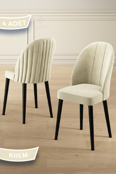 Canisa Mara Serisi 4 Adet 1. Sınıf Babyface Kumaş Siyah Metal Ayak Krem Mutfa...