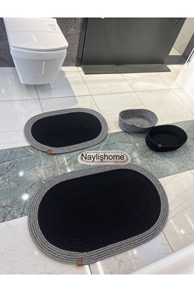 naylişhome Set de baie cu covoraș de 50x80 cm și 40x60 cm, cu 2 coșuri ovale ...