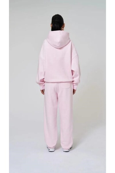 The Champ Clothing Pink Hooded Basic Elastic Waist Pipe Oversize Tracksuit Set with Pockets