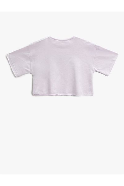 Koton Tricou crop imprimat cu mânecă scurtă cu gât crew din bumbac