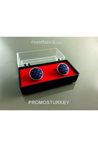 PROMOSTURKEY LACİVERT ZEMİNLİ NOKTA DESENLİ LÜKS KOL DÜĞMESİ
