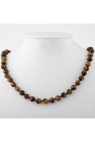 OSMANLI DOĞAL TAŞ Tiger Eye 8 mm Knotted Natural Stone Necklace