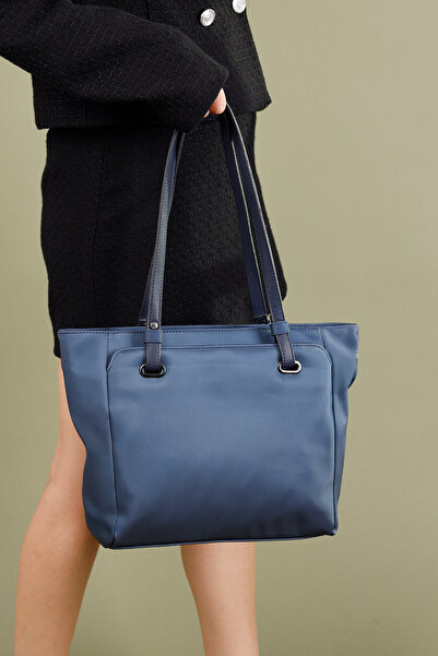 Getcho Women's Navy Blue Long Handle Shoulder Bag – Zippered, Large Volume, Suitable for Daily and Office Use