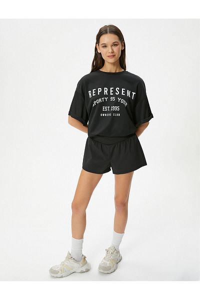 Koton Sports Oversize T-Shirt Extra Long Printed Crew Neck