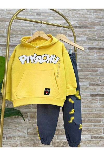 Ladin Store New Season Boy's Character Printed Cotton Hooded Sweatshirt and Sweatpants Set