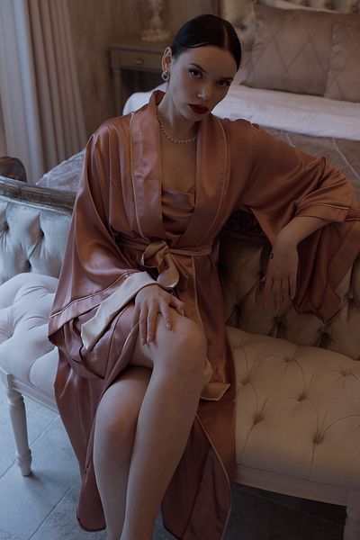 Mita Concept Summon Color Satin Kimono-Nightwear Set