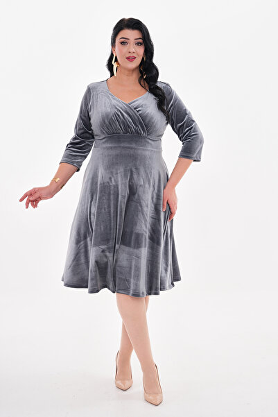 IŞILTI Вельветове плаття великого розміру з лікрами - круазе комір і напіврукав - спідниця кілош 3120