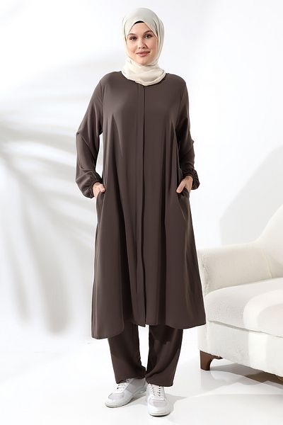ihvanonline Γυναικεία στολή Hajj and Umrah με Hijab Διπλό Σετ Milk Coffee