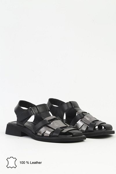 Pierre Cardin Μαύρα γυναικεία δερμάτινα σανδάλια PCK-5015