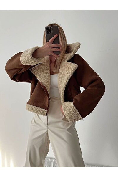 Sindimoda Yeni Sezon Peluş Crop Kaban