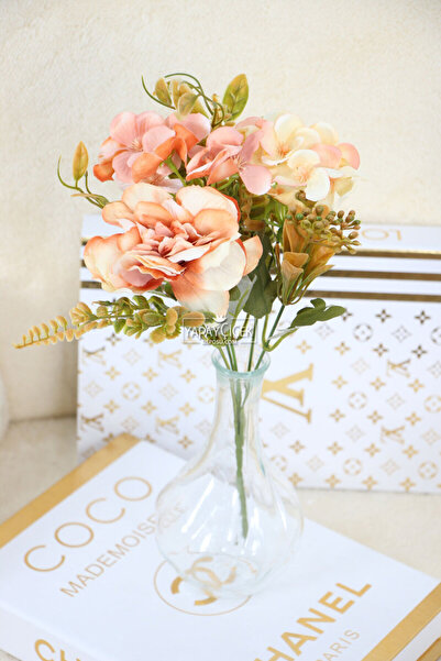 Yapay Çiçek Deposu Artificial Mini Garnished Bush Rose-Hydrangea Bunch Salmon