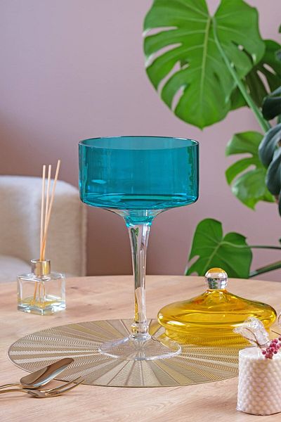 Glore Turquoise Yellow Footed Presentation Plate