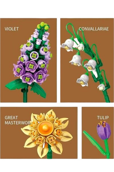 YILDIRIM OYUNCAK Micro Building Block Buildable Floral Celebration Gift 534 Pieces - Decorative Flower Bouquet Set