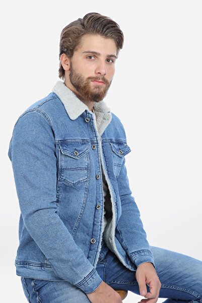 LTC Jeans İçi Kürklü Açık Mavi Erkek Kot Mont