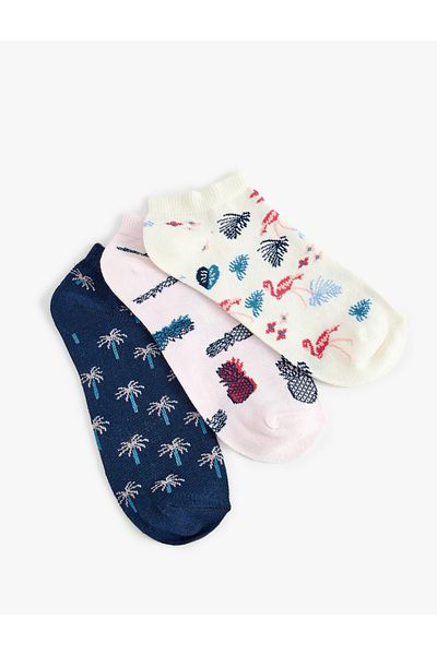 Koton Flamingo Patterned 3-Piece Colorful Booties Socks Set