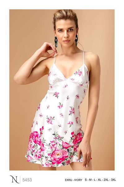 Nurteks Cămașă de noapte elegantă din satin floral - Gamă largă de mărimi de la S la 3XL