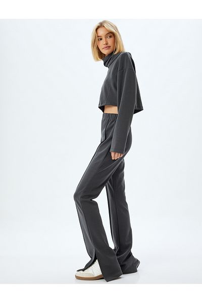 Koton Modal Sweatpants Ribbed Slit Detail