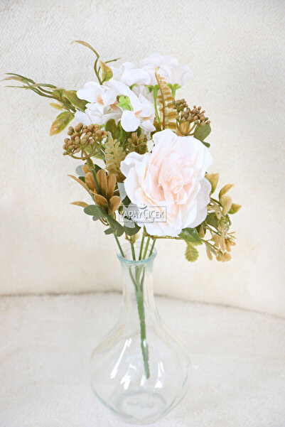 Yapay Çiçek Deposu Artificial Mini Garnished Bush Rose-Hydrangea Bunch Cream
