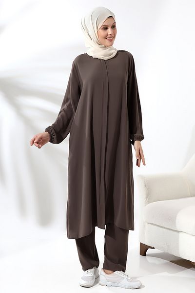 ihvanonline Γυναικεία στολή Hajj and Umrah με Hijab Διπλό Σετ Milk Coffee