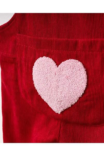 NUNU BABY Heart Punch Embroidered Salopet Set - Red