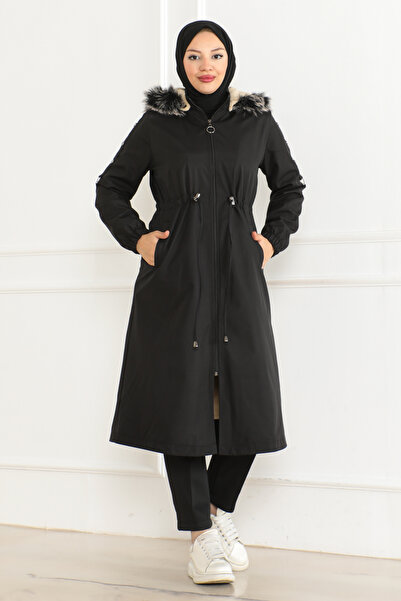 MARFİM KÜRKLÜ ASTARLI KAPİŞONLU PARKA MODEL MANTO