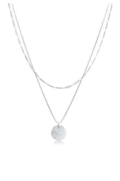 ELLI Halskette Halskette Layer Plättchen Figaro Boho 2-lagig 925 Silber