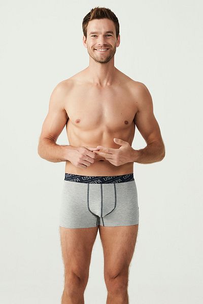 U.S. Polo Assn. Boxeri pentru bărbați roșu - gri Melange - bleumarin, 3 piese