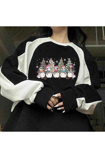 Touz Moda Streetwear New Year Cute Dog με στάμπα μαύρο Unisex Oversize φούτερ με λαιμόκοψη