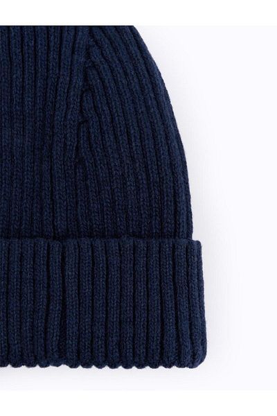 Jimmy Key Navy Blue Knitted Patterned Wool Beret