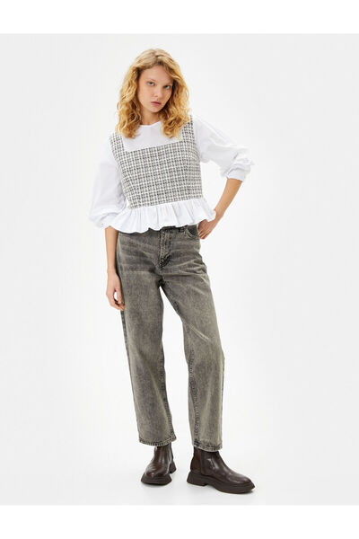 Koton Bluză Detaliată Tweed Mânecă Lungă Gât Rotund Volane