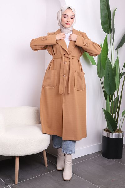 İmajButik Παλτό Camel Dry Collar Pocket Stamp Coat