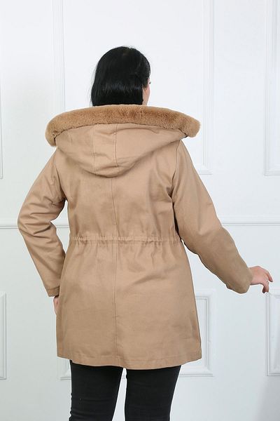 By Alba Collection Γυναικείο ανοιχτό καφέ ύφασμα Gabardine μάλλινο παλτό μεγάλου μεγέθους