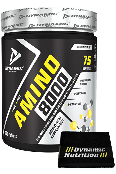 Dynamic Nutrition Amino 8000 - 300 Tablets - 75 Serving - Sports Towel Gift - Amino Acid Tablet