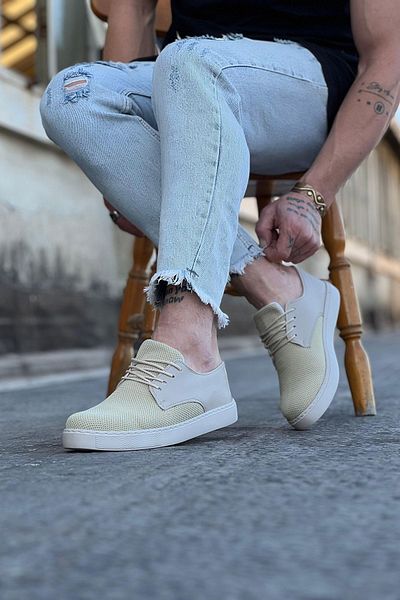Wagoon WG016 Μπεζ Πλεκτά Ανδρικά Casual Παπούτσια