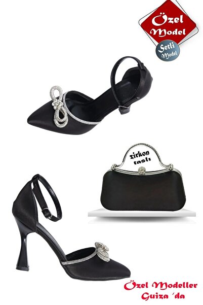 ALNASER MODA طقم فستان سهرة نسائي من الساتان المرصع بأحجار الراين وحقيبة فستا...