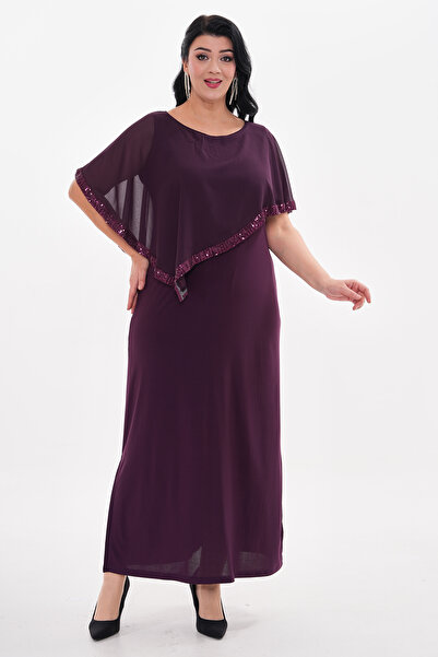 IŞILTI فستان سهرة طويل من الشيفون مقاس كبير مزين بالترتر مع فتحة 3116