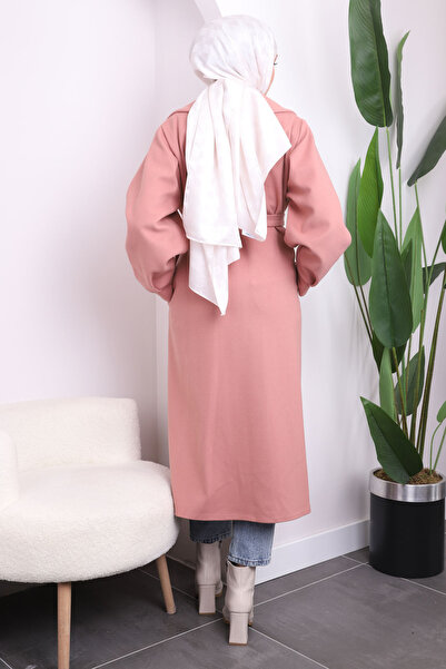 İmajButik Ροζ Παλτό με γιακά με ξηρό στήθος