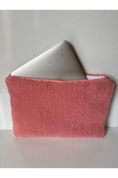 BABY KANGAROO Pink Plush Fabric Soft Computer Bag, Laptop Cover, Heart Pattern Lined Notebook Cover