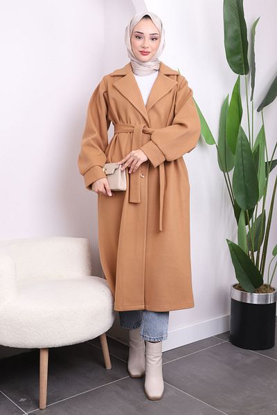 İmajButik Παλτό Camel Dry Breasted Collar Stamp