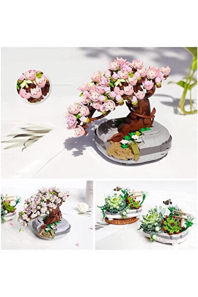 YILDIRIM OYUNCAK Micro Building Block Buildable Floral Celebration Gift 426 Pieces Potted Floral Japanese Cherry Tree