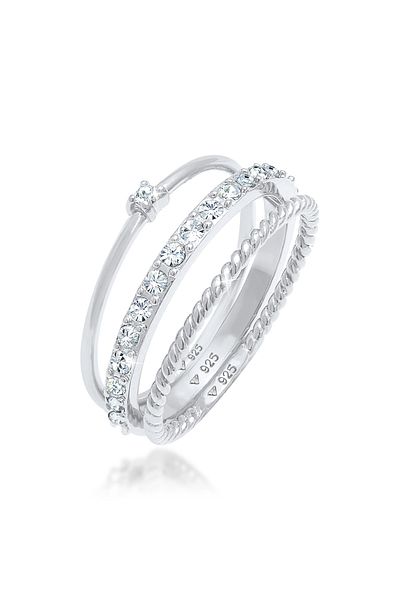 ELLI Ring Damen Stack Elegant Festlicher Lagenlook Mit Kristallen In 925 Sterling Silber