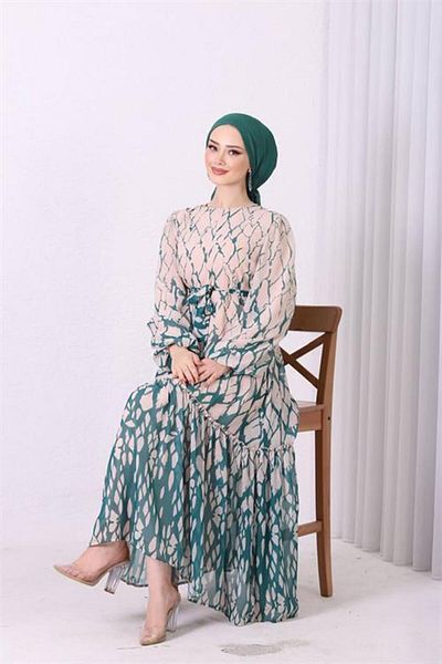 dipmoda Dipmoda Women Chiffon Skirt Frilly Patterned Hijab Dress Sms008