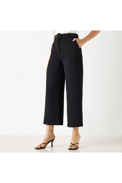 Iconic Solid Belted Wide Leg Pants With Pockets