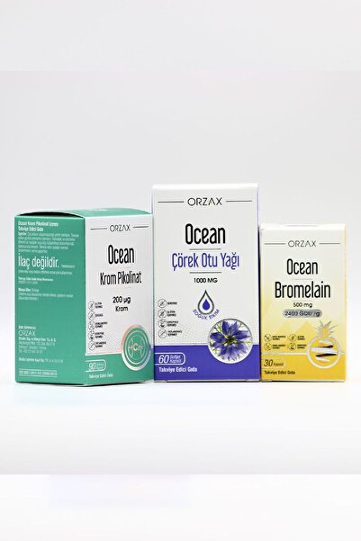 Ocean Bromelain Krom Pikolinat Çörekotu Yağı Kilo Verme ve Sıkılaşma Seti
