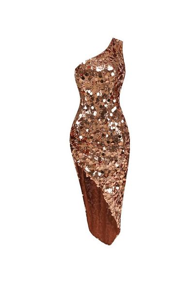 nish for you Sequin One Sleeve Asymmetrical Cutout Designer Dress